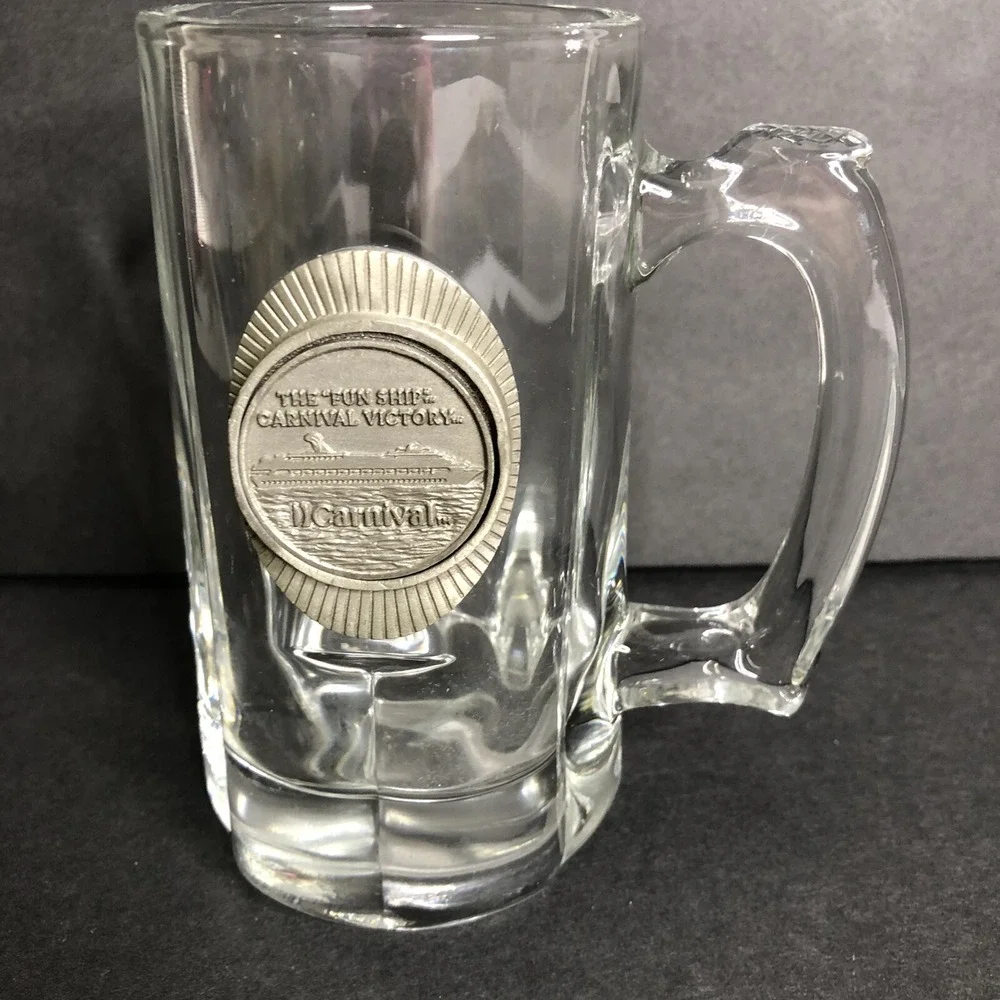 Carnival Victory Mug Glass Handled Pilsner Beerwith Pewter Logo 5 3/4